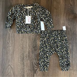 Jessica Simpson 2 Piece Black Floral Outfit, Size 12 Months